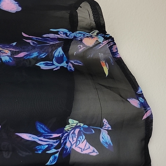 Face Face Black Floral Print Sheer High Low Blouse S - Picture 12 of 12